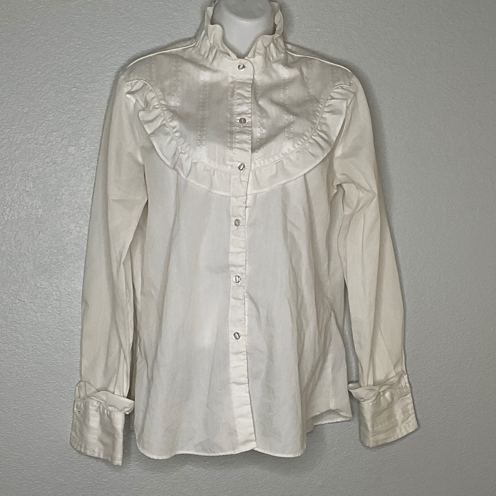 Vintage Western white cotton ruffled button-up blouse by Stage West
